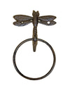 Cast Iron Dragonfly Towel Ring 4" Rustic Brown with screws bathroom accessory Carvers Olde Iron 