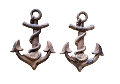2 pc Cast Iron 8" Large Anchor Wall Hook Sets Rustic Brown Wall Hooks & Hangers Carvers Olde Iron 