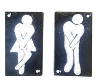 2pc Cast Iron Bathroom Restroom Signs 4" x 2 1/2"